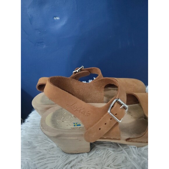 Lotta's Stockholm Swedish Comfort Womens 40 US 8.5  Wooden Clog Sandals Leather - Picture 2 of 10